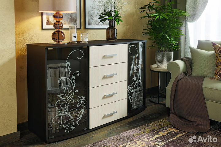 Комод К-7 в гостиную со стеклом