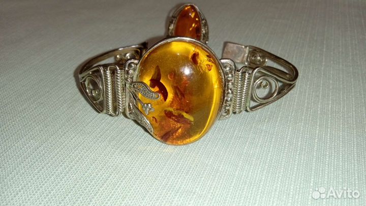 Шикарный комплект янтарь, браслет, кольцо, СССР
