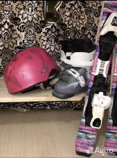 Горные лыжи детские, ботинки, шлем, очки