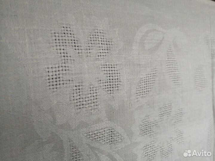 Скатерть льняная белая с выработкой новая винтаж