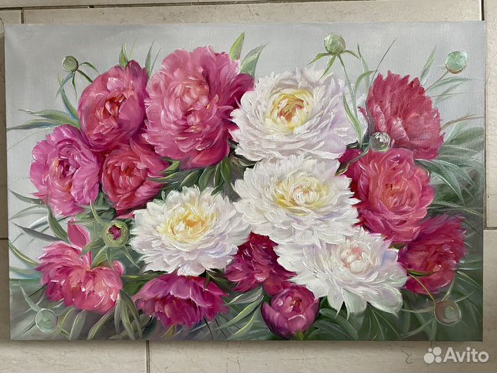 Картина маслом. Пионы