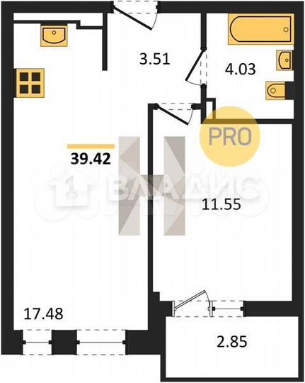 1-к. квартира, 39,4 м², 3/9 эт.