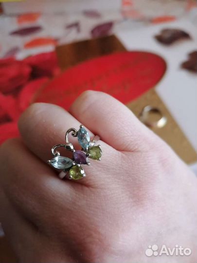 Комплект серьги кольцо серебро