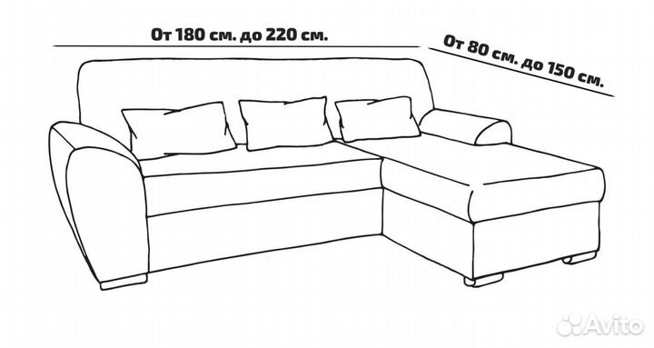 Чехол на диван угловой с оттоманкой справа, Какао