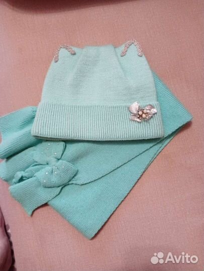 Комплект шапка и шарф для девочки осенний