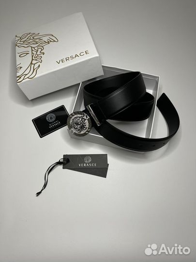 Мужской кожаный ремень черный Versace