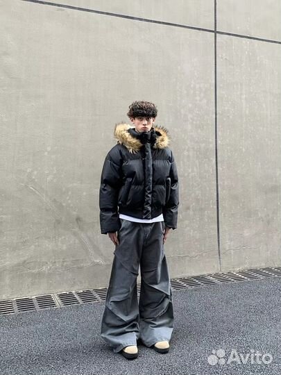 Пуховик с мехом Faux Fur Balenciaga Type y2k