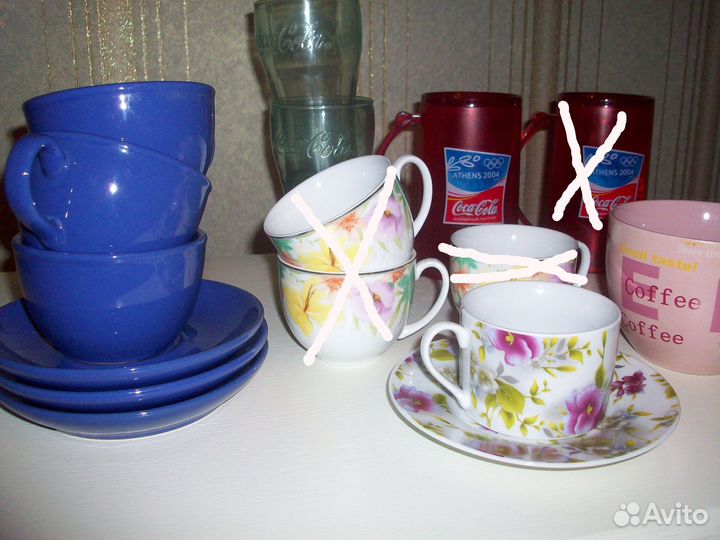 Стаканы Кока-Кола Кружки, чайные пары, чашки от