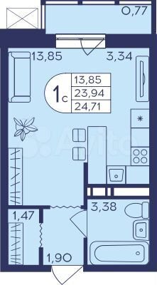 Квартира-студия, 24,7 м², 11/21 эт.