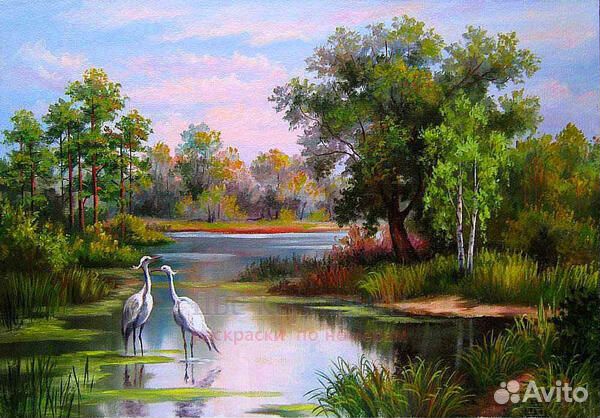 Картина по номерам 40x50 Две цапли на лесной реке