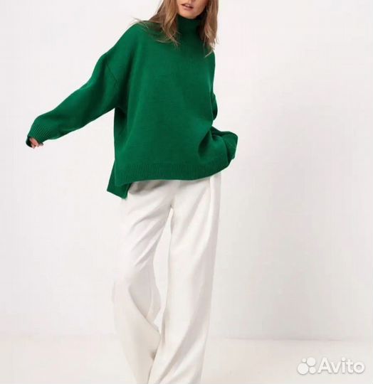 Свитер с горлом оверсайз, р. S зеленый