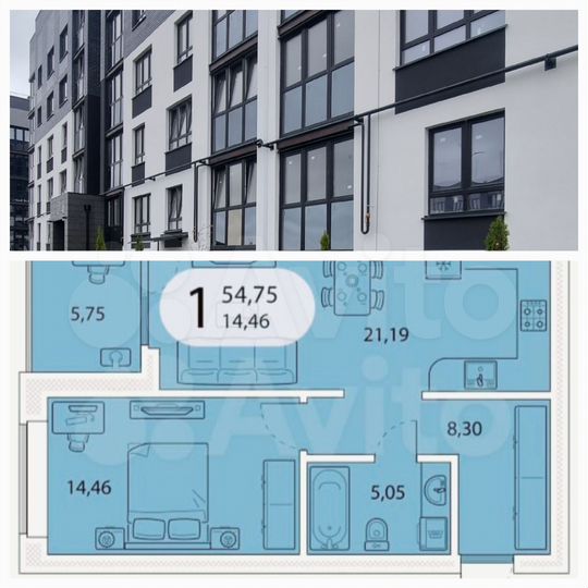 1-к. квартира, 55 м², 5/5 эт.