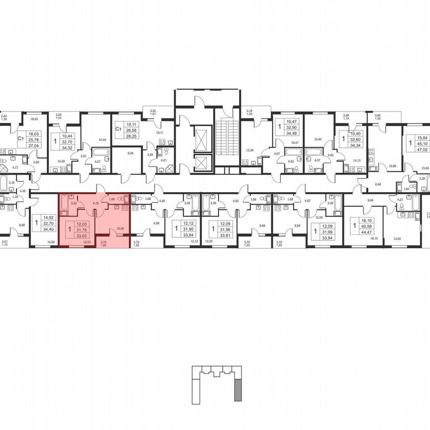 1-к. квартира, 33,6 м², 12/19 эт.