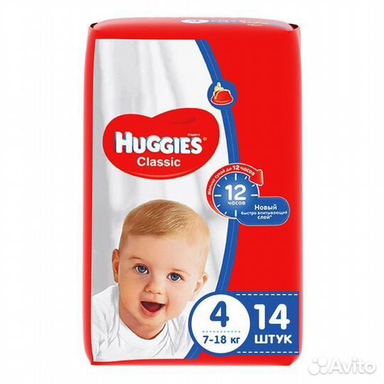 Подгузники huggies classic 4 (10 шт)
