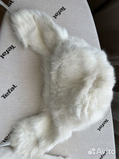 Шапка ушанка+варежки натуральный белый кролик