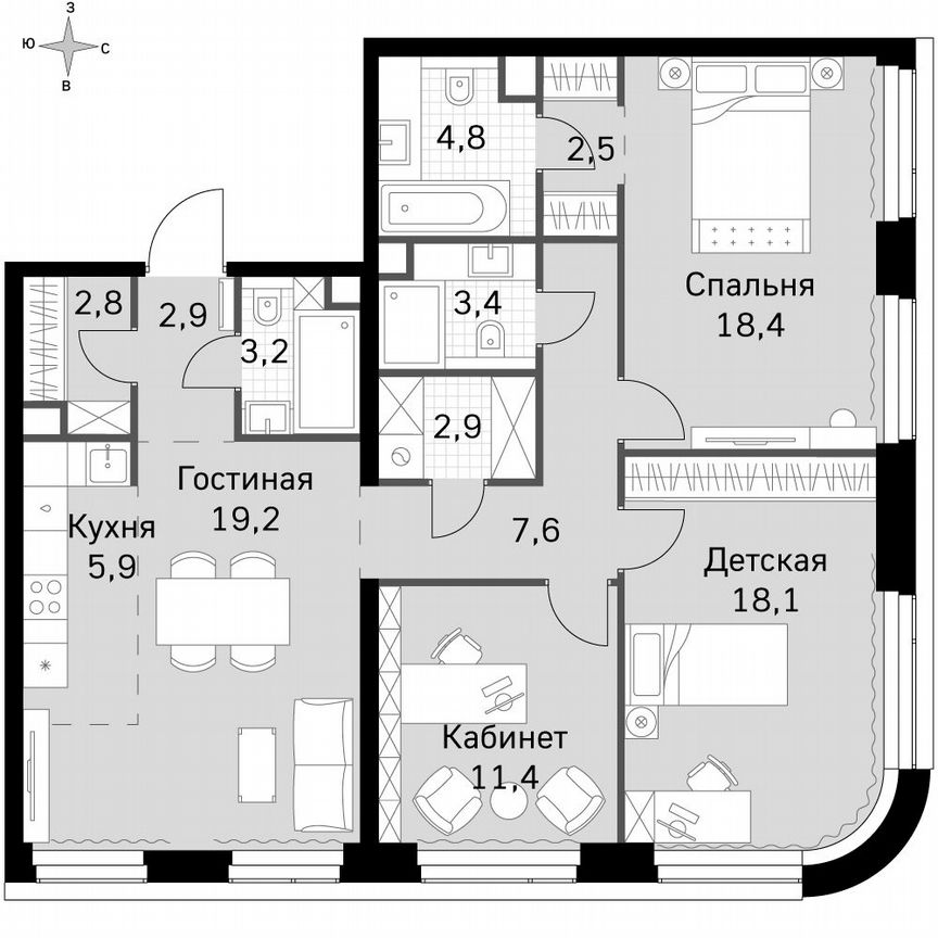 3-к. квартира, 103,1 м², 35/49 эт.