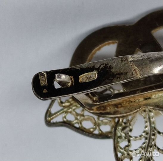 Винтажная серебрянная серьга с позолотой СССР, 925