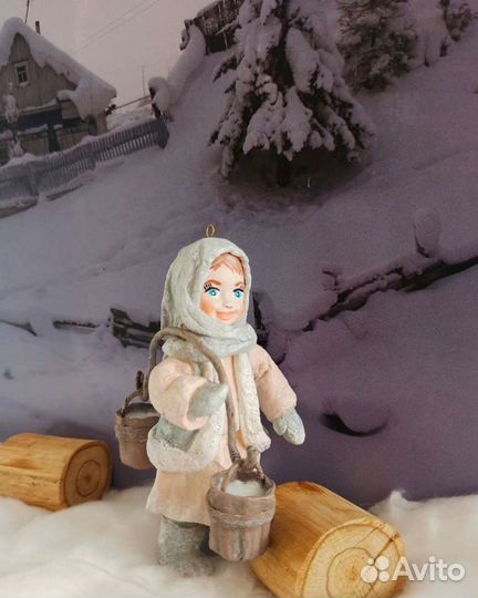 Девочка с коромыслом. Ватная ёлочные игрушка