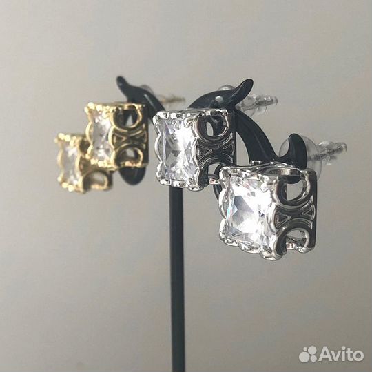 Серьги пусеты большие камни стиль Celine Селин