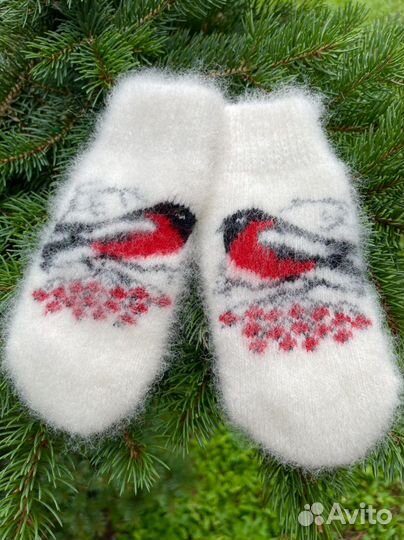 Детские пуховые варежки снегири