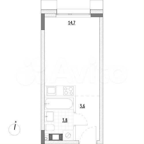 Апартаменты-студия, 22,1 м², 5/7 эт.