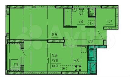2-к. квартира, 48,6 м², 2/22 эт.