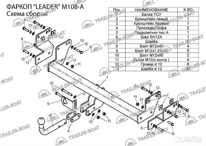 Фаркоп Mitsubishi Pajero Pinin 1998-2005, рама и крюк шар 50 мм, 12925