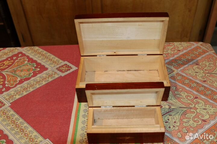 Шкатулки деревянные с инкрустацией соломкой СССР