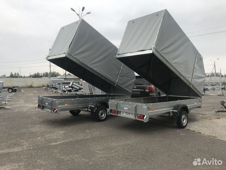 Снегоходный прицеп с гидроподъемом тента