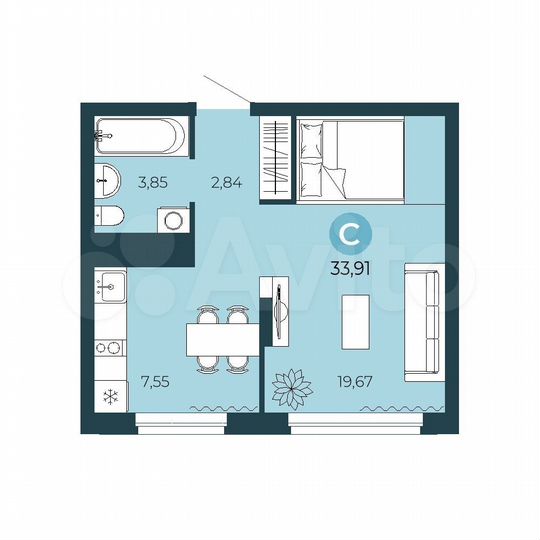 Квартира-студия, 33,9 м², 10/10 эт.
