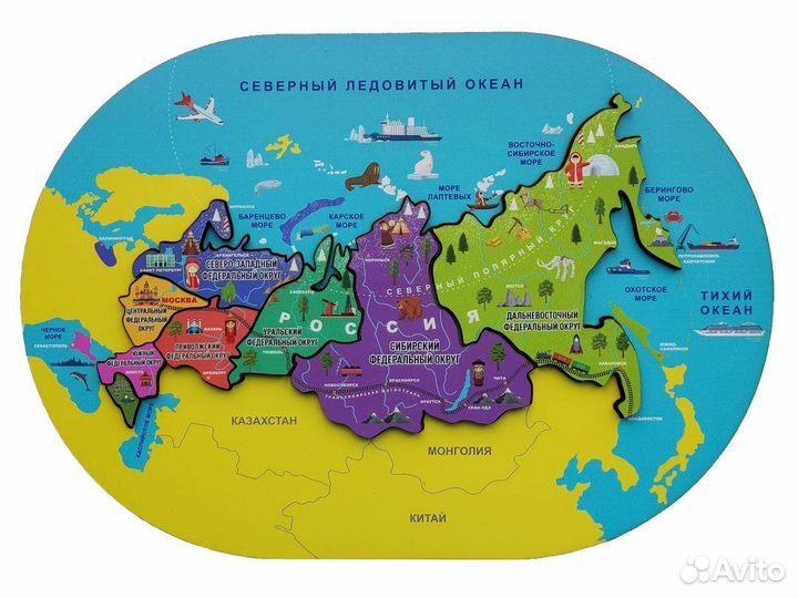 Деревянный пазл карта мира Октябрьский