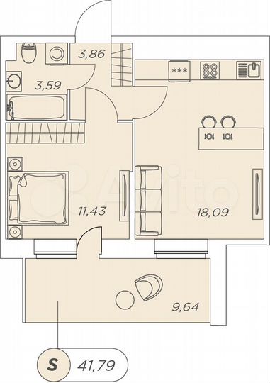 2-к. квартира, 41,8 м², 2/12 эт.