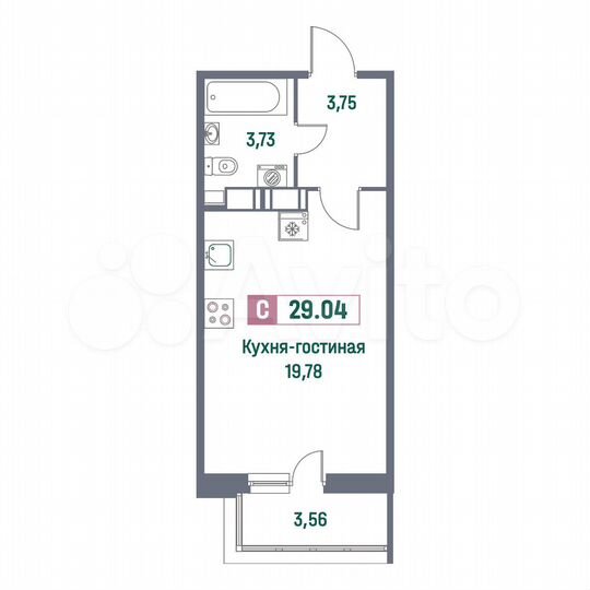 Квартира-студия, 29 м², 12/16 эт.