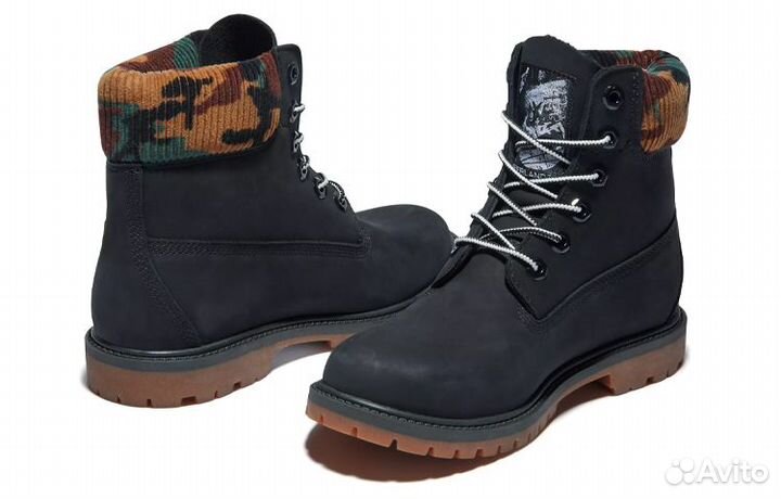 Timberland Heritage 6 Inch Waterproof Boots 'Black Nubuck With Camo' Women's (37,5)