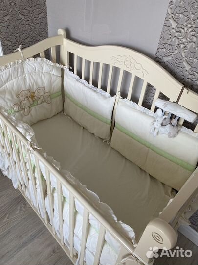 Кроватка Гандылян + матрас + бортики и балдахин