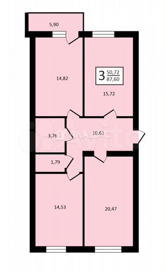 3-к. квартира, 88 м², 2/5 эт.