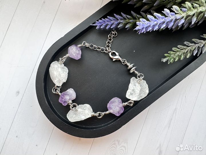 Браслет из аметиста и горного хрусталя