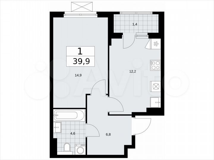 1-к. квартира, 39,9 м², 6/19 эт.