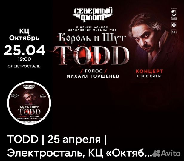 Todd 25 апреля Электросталь, кц «Октябрь»
