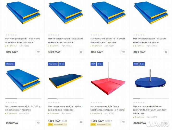 Мат спортивный, синий 1 х 2 х 0,04 м