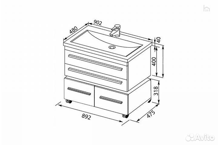 Тумба под раковину для ванной 90 Нота