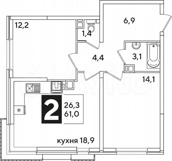 2-к. квартира, 61 м², 8/16 эт.