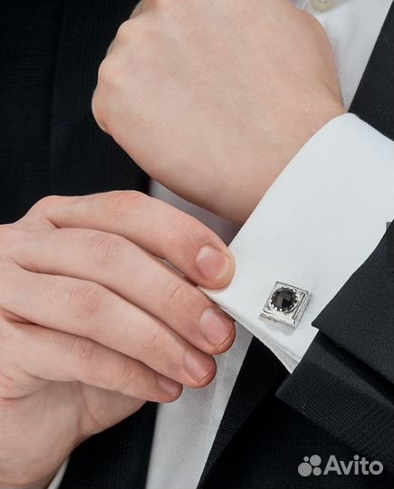 Запонки серебряные с агатом черным новые