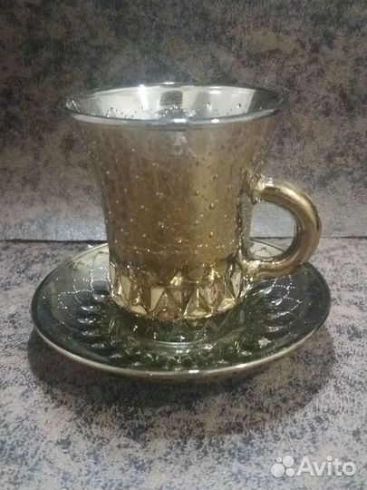 Стеклянный Кофейный сервиз позолота усз