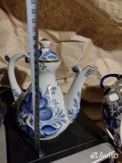 Гжель кофейник и салфетница