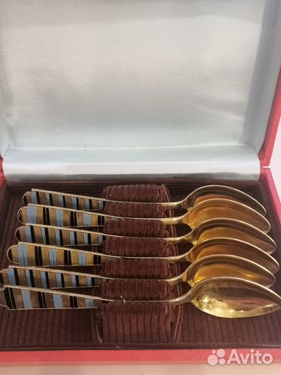 Серебряные ложки с эмалью 6 штук СССР