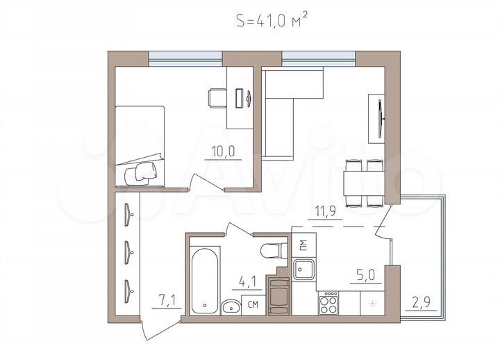 2-к. квартира, 41 м², 4/7 эт.