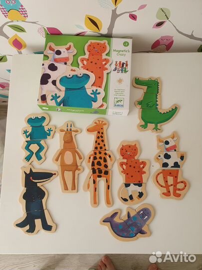 Деревянные магниты паззл Djeco Забавные животные