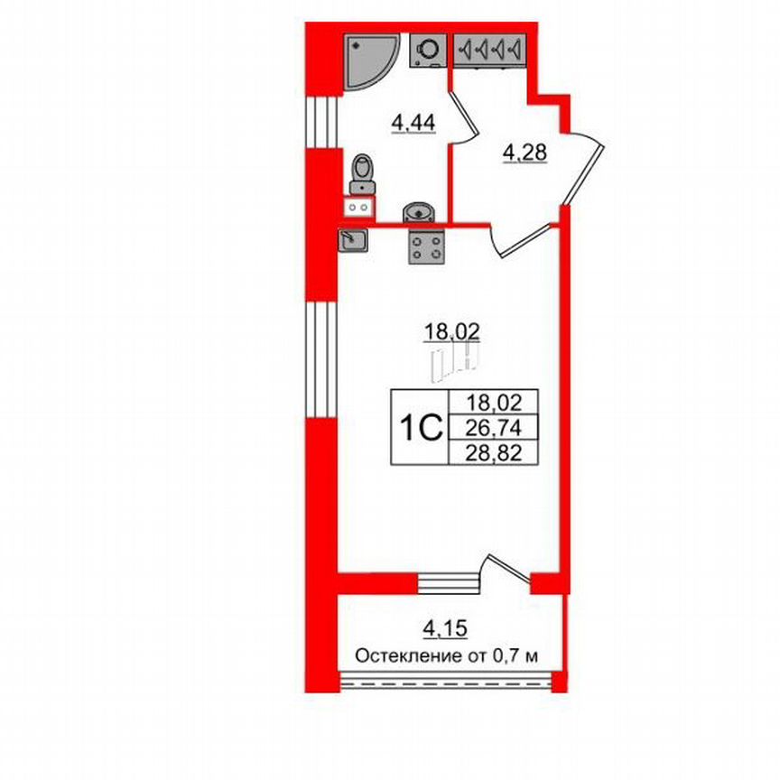 Квартира-студия, 26,7 м², 2/12 эт.