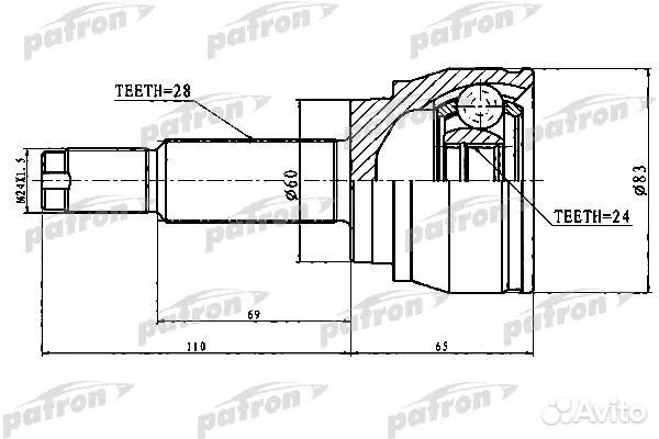 Patron PCV1754 ШРУС наружный 28X60X24 ssang yong R